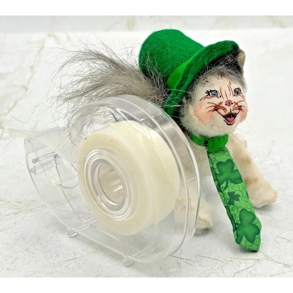 Annalee Mobilitee St. Patrick's Day Irish Cat‎ Top Hat Shamrock Tie 2004 4in EUC